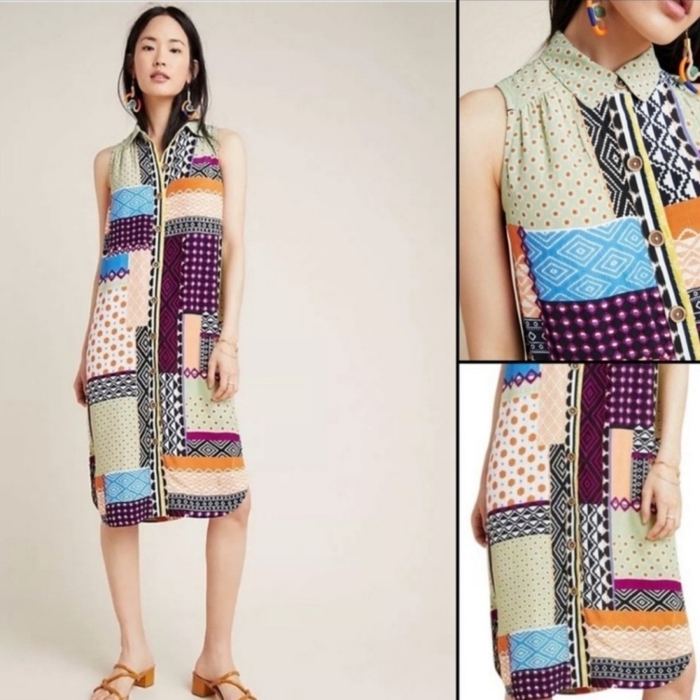 Anthropologie Sleeveless Patchwork Dress Sz 4